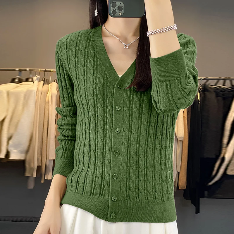 2024 new fashionable cashmere cardigan women\'s long sleeved knitted cashmere cardigan buttoned sweater cardigan jacket cardigan