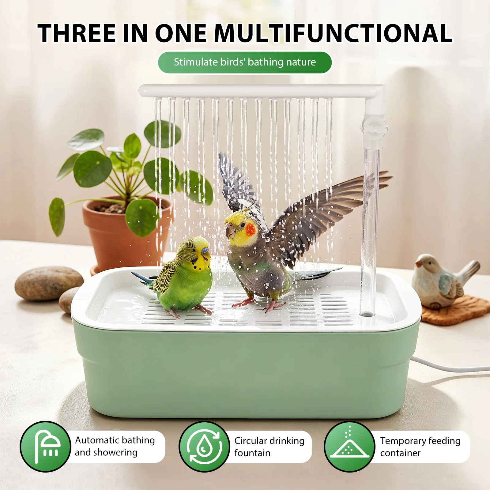 Parrot Automatische Duschwanne für Vögel, Käfig-Badewanne, Brunnen, USB-elektrischer Zirkulationshahn, Spielzeug, Reinigungszubehör für Vögel – Detail 6