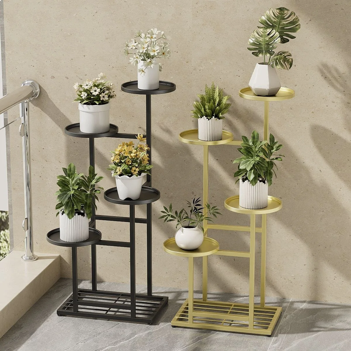 Luxury Balcony Flower Stand Multi-Pot Tiered Floor Metal Plant Shelf Ins Style Space-Saving Home Indoor  Soportes Para Plantas