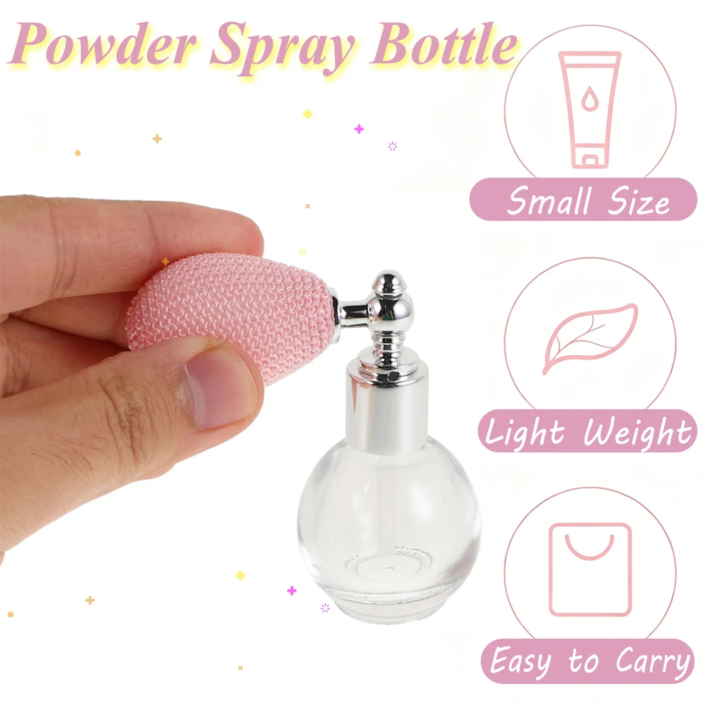 Refillable Glass Powder Spray Bottle Travel Portable Body Glitter Hair Fibers Perfume Spray Container With Knitted Air Pump view 2