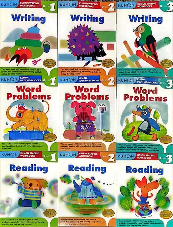 9 Books/Set Kumon Math Workbooks Word Problems Writing Reading G1