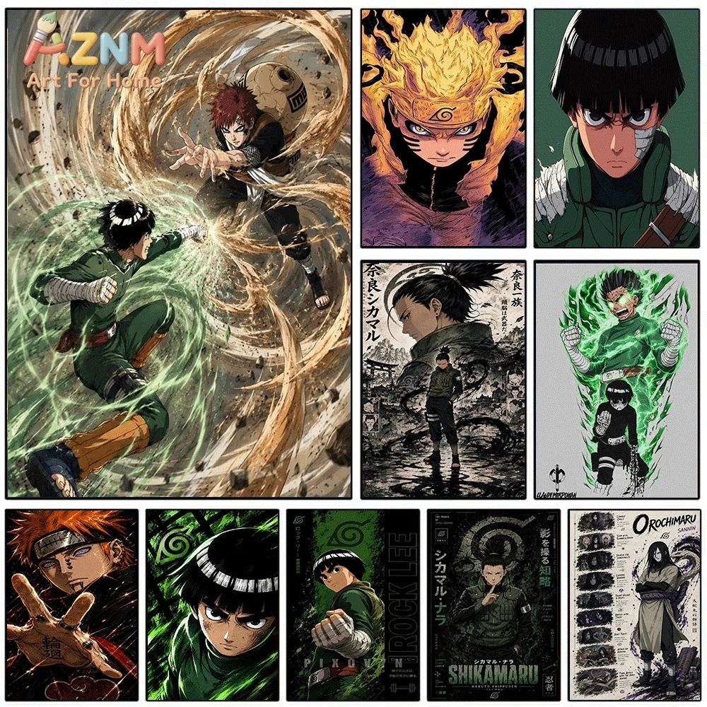 Lienzo Decorativo de Anime Naruto, Impresión de Personajes de Manga como Gaara, Rock Lee, Shikamaru, Pain, Orochimaru, Pintura en Lienzo sin Marco para el Hogar