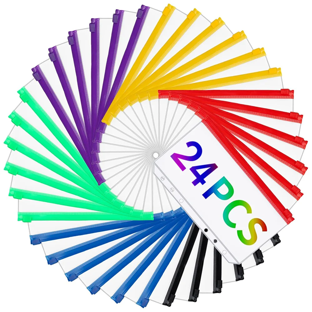 

24-2Pcs Clear A6 6-Hole Binder Pockets Waterproof PVC Organizer Cash Budget Envelopes Zipper Binder Pouches for Notebook Planner