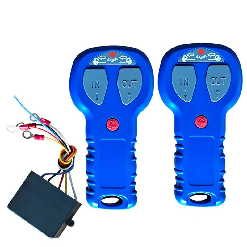 ABAG 12V 24V Tahan Air Mobil Nirkabel Winch Listrik Remote Control Plastik Biru + Set Pemancar Manual Truk ATV SUV Truk Vehi