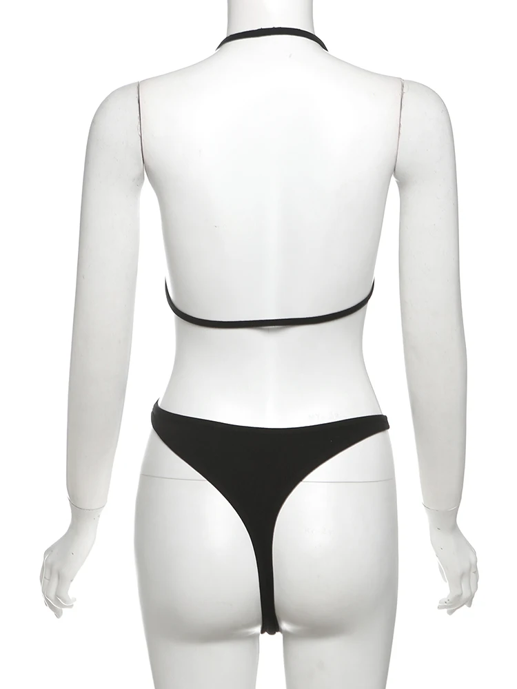 Nibber Backless Sexy Bodysuit Women Asymmetry Halter Letter Chain Waistless Hottie Skinny Stretch Midnight Clubwear Body Tops