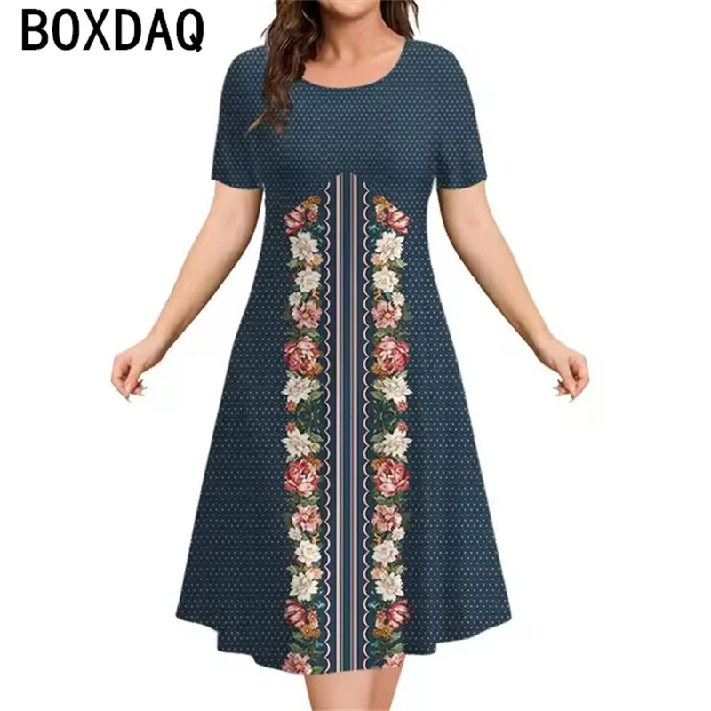 Vintage Tribal Ethnic Floral Graphic Elegant Women's Dress 2025 New Summer Short Sleeve O-Neck Casual Loose A-Line Dress Vestido