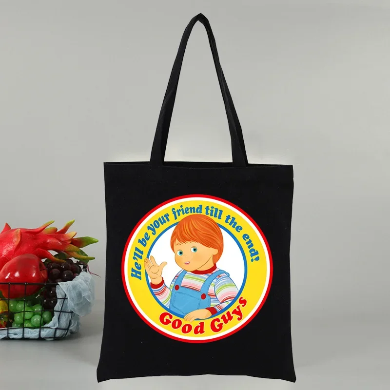 Chucky-Sac à provisions en toile pour femme, sacs fourre-tout, sac à provisions, noir, gril, sac à main, respectueux de la cuillère à soupe, film
