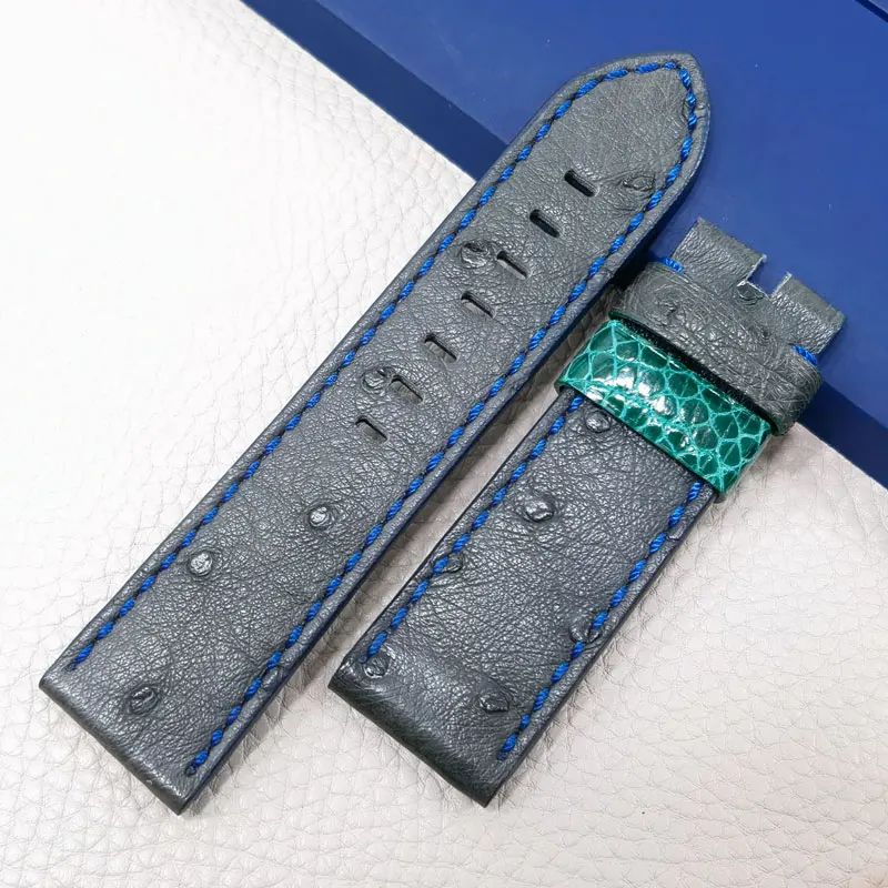 FUYIJIA Luxury Custom P-anerai Watch Band Ostrich Skin Watchbands Top Genuine Leather Belt 26MM 24MM 22MM 20MM Handmade Strap