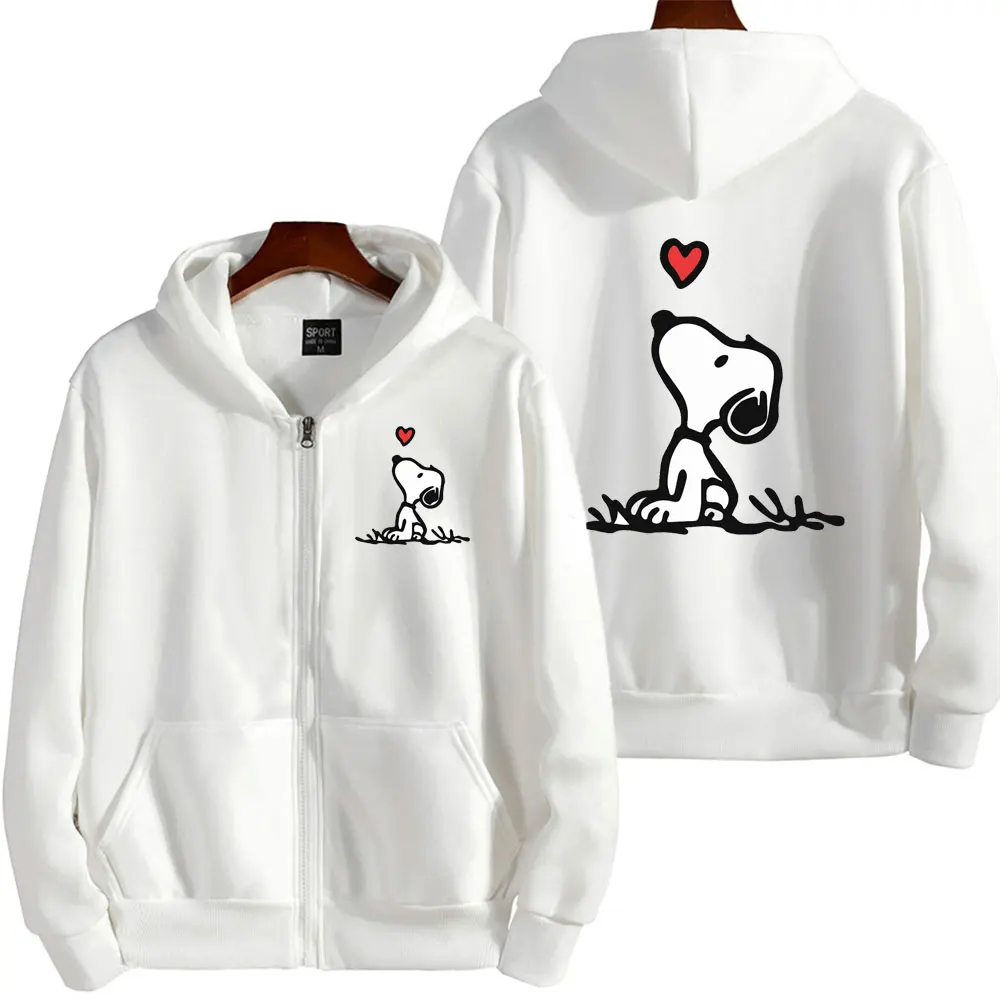 Snoopy White Women Zip Up Hoodie Jacket Spring Autumn 2024 Fashion Women Sweatshirt Cartoon Anime Couple Oversized Clothes Coats