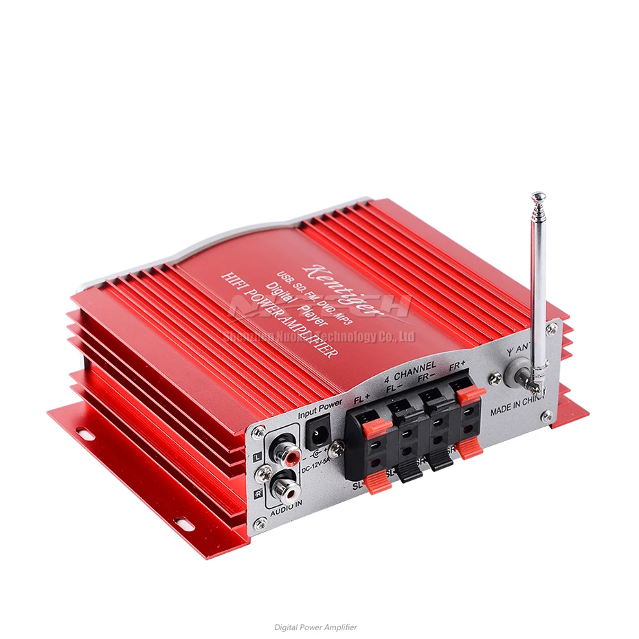 Digital Player Kentiger Car Hi-Fi Power Amplifier 4-CH RMS 20W Stereo Audio DVD MP3 USB SD MMC Card FM Radio BASS Amplifiers