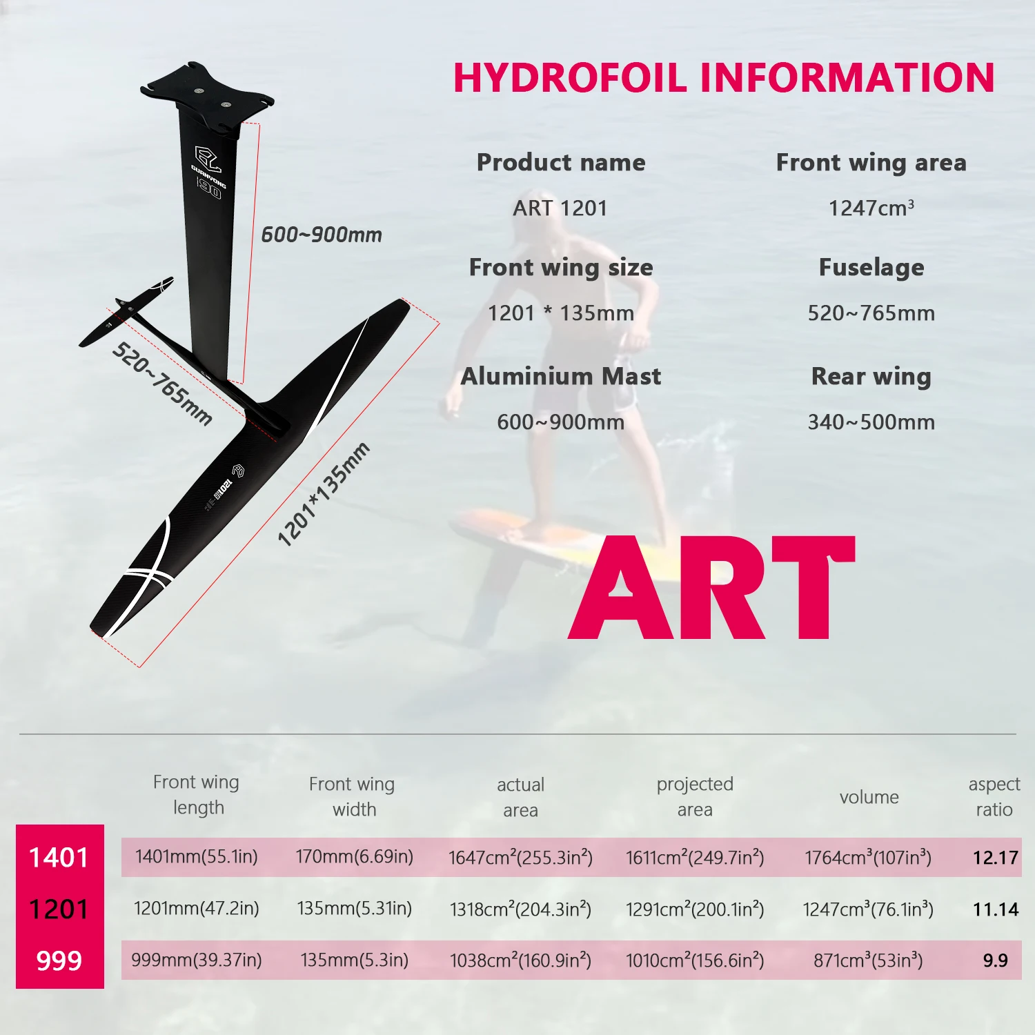 ART 1201 Hydrofoil Carbon Fiber Wingfoil Set Foil Board Powered Hydrofoil Kit Surfboards Accessories Pump Foil