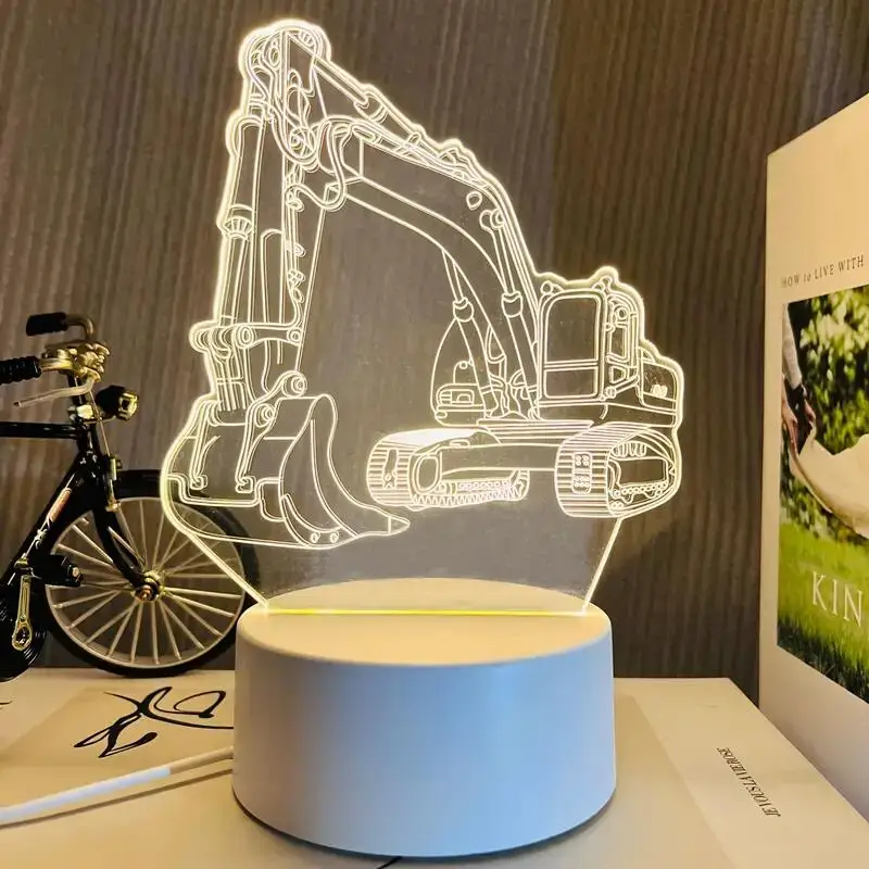 1pc Excavator 3D Night Light, 3D Optical Illusion Lamp With Touch, 7-Color Changing Ambient Light For Bedroom