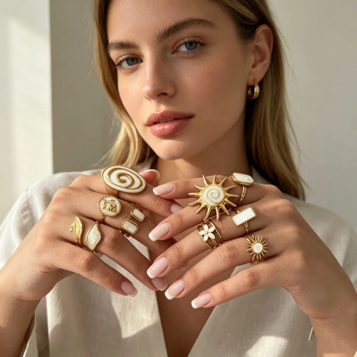 Edelstahl-Emaille-Spiral-Geometrie-Fingerringe für Damen und Herren, Vintage Französische Sonnen-Blatt-Blumen-Ringe, Modeschmuck für Partys. – Detail 6