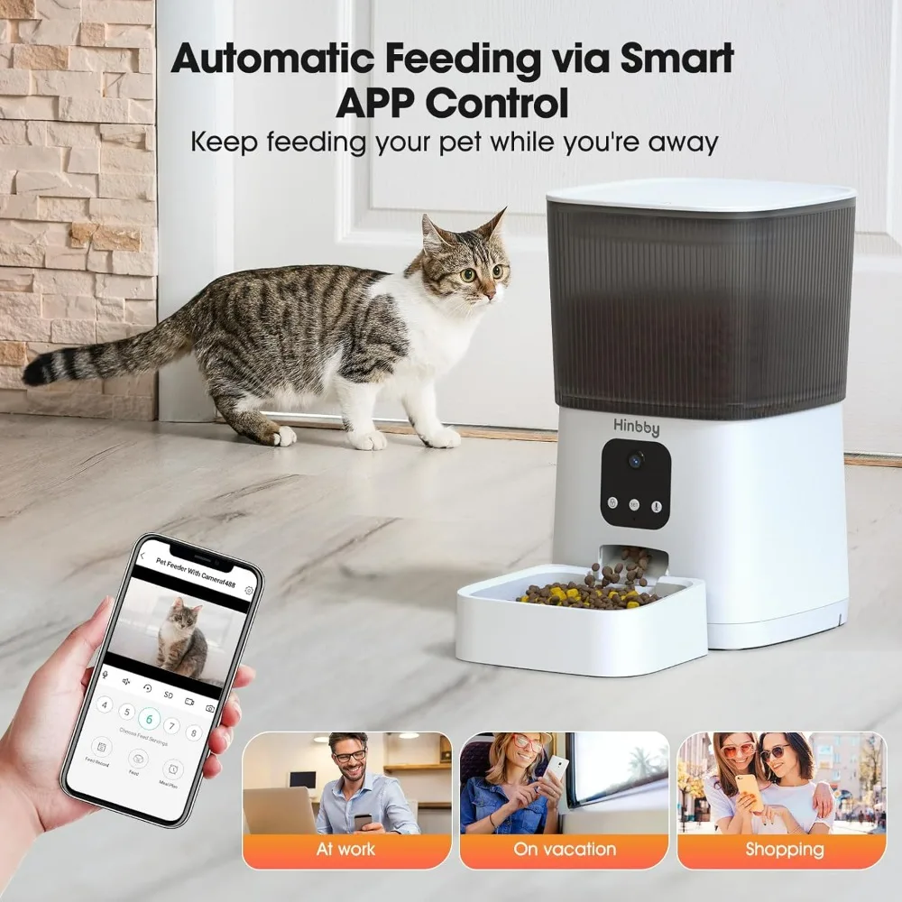 Automatic Cat Feeder with 1080P Camera, 7L WiFi Cat Food Dispenser with Remote App Control, Voice & Video Record,Pet Feeders