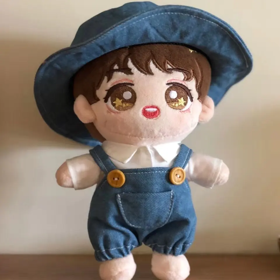 Handmade 15cm 20cm Doll Clothes Denim Suspenders Denim Hat Bottoming Shirt Set Without Dolls