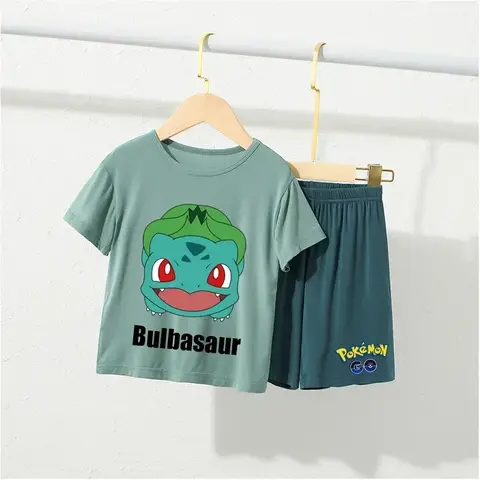 Pokemon Charizard Snorlax Charmander Gengar Pikachu Föräldra-barn Hemkläder Set Modal Barn Tunn Kortärmad Casual Pyjamas 10 best sales Pokémon Snorlax - №5