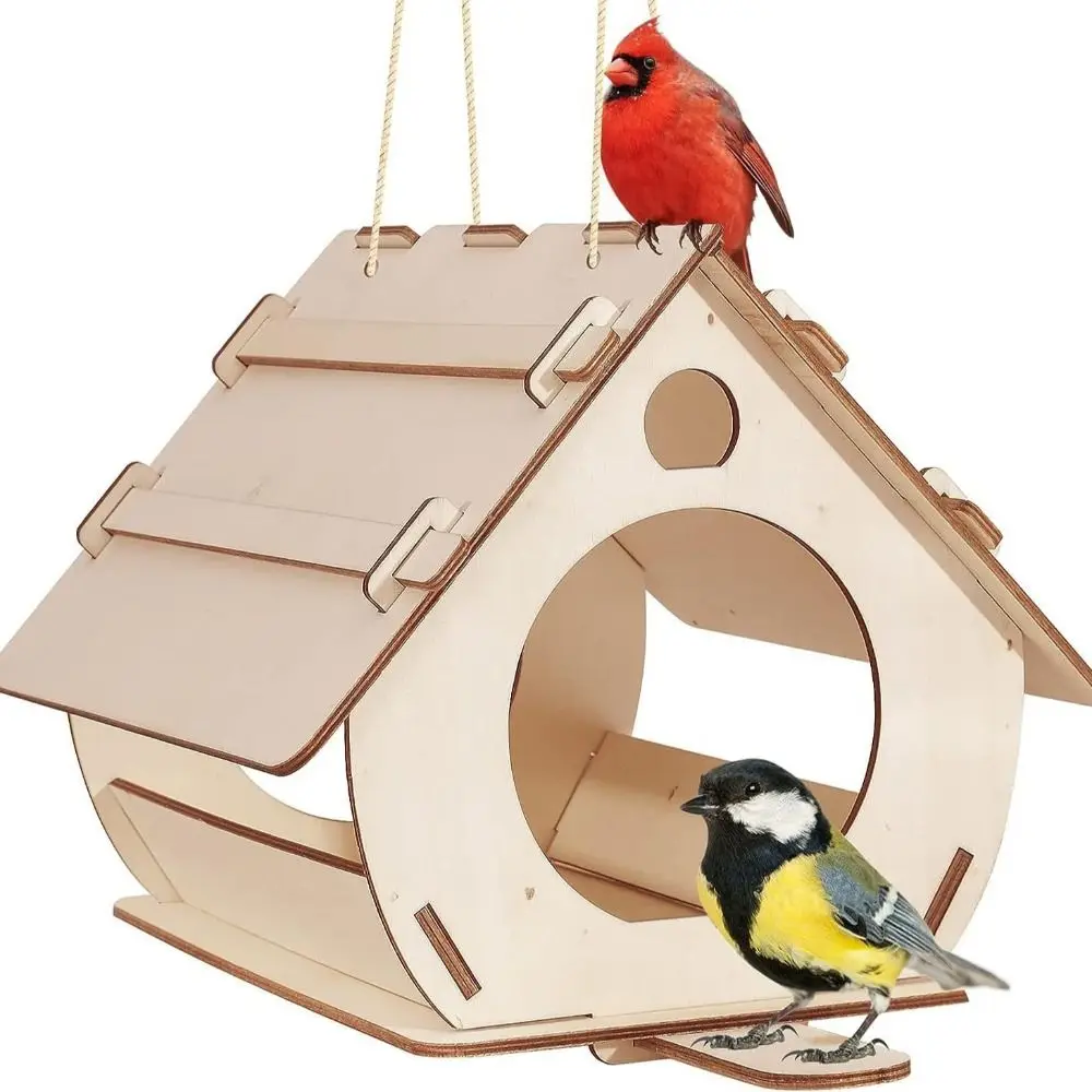 Bird Villas Wooden Bird Feeder Durable Minimalist Bird House Cartoon Hanging Bird Cage Parrot Swing