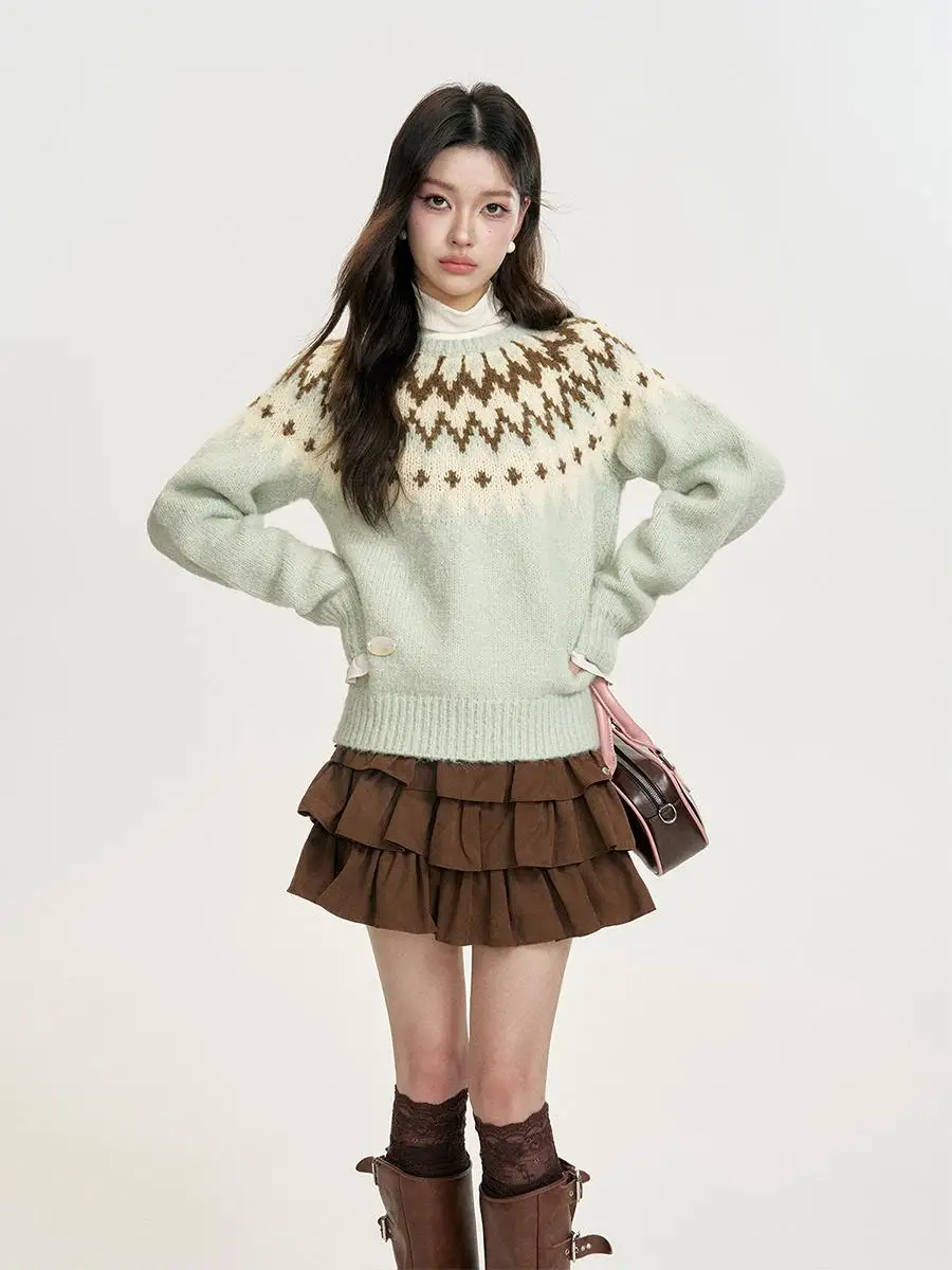 

Женский вязаный свитер 6DEWS с круглым вырезом, мягкий, универсальный, оверсайз, милый, с длинными рукавами, осенне-зимний, модный, эксклюзивно онлайн