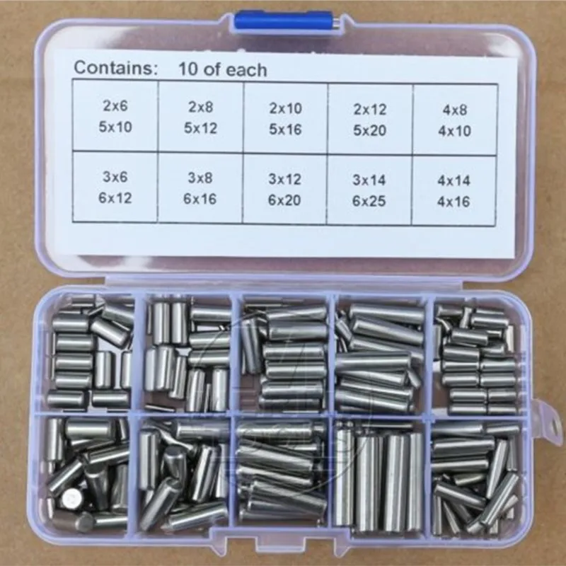 【200Pcs/Box】304 Stainless Steel Cylindrical Pin Assortment Kit 2mm 3mm 4mm 5mm 6mm Parallel Dowel Pin Set for Machinery Hardware