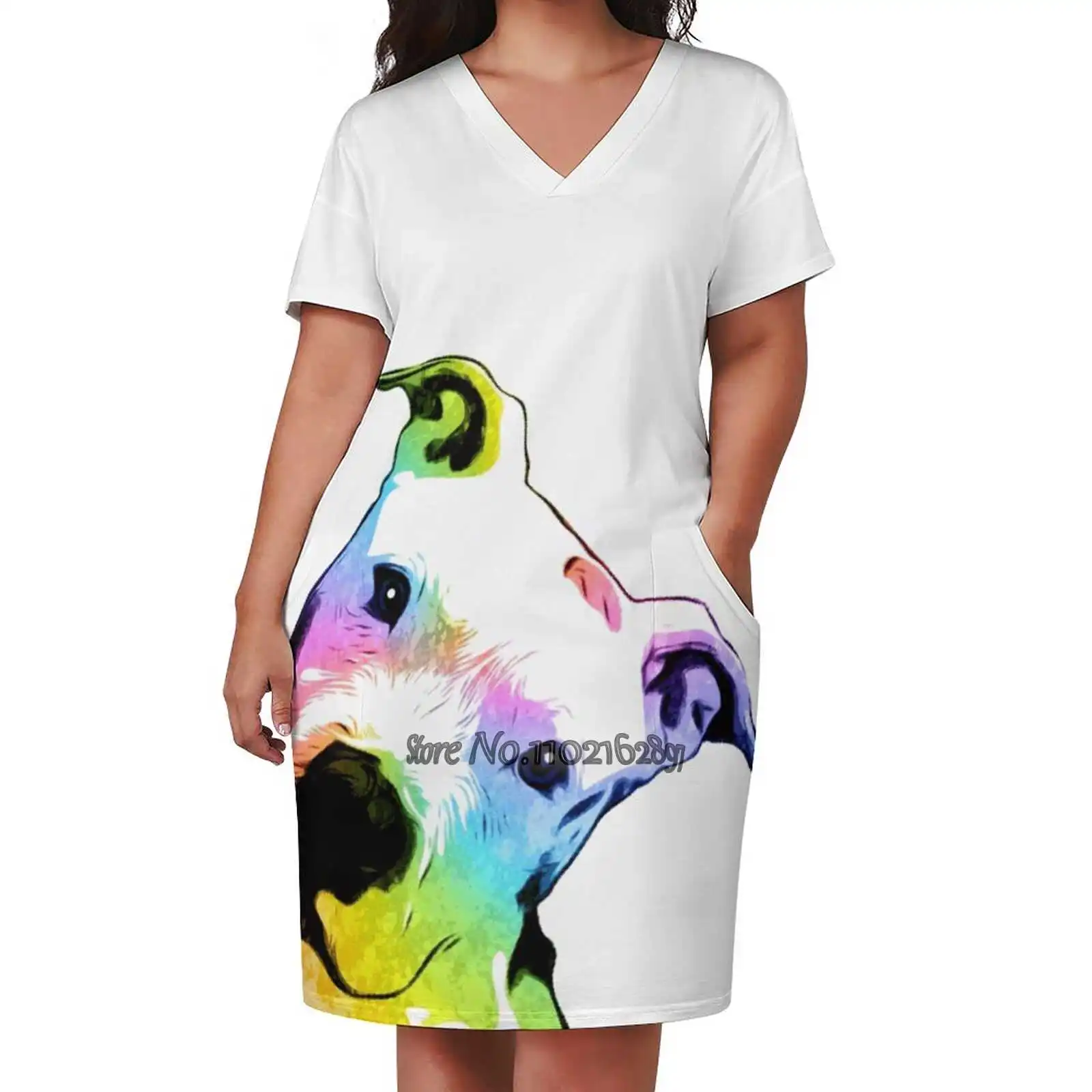 Pit Bull | Rainbow Series | Pop Art Elegant Fashion V-Neck A-Line Skirt Comfortable High Quality Women Clothing Dress Pit Bull