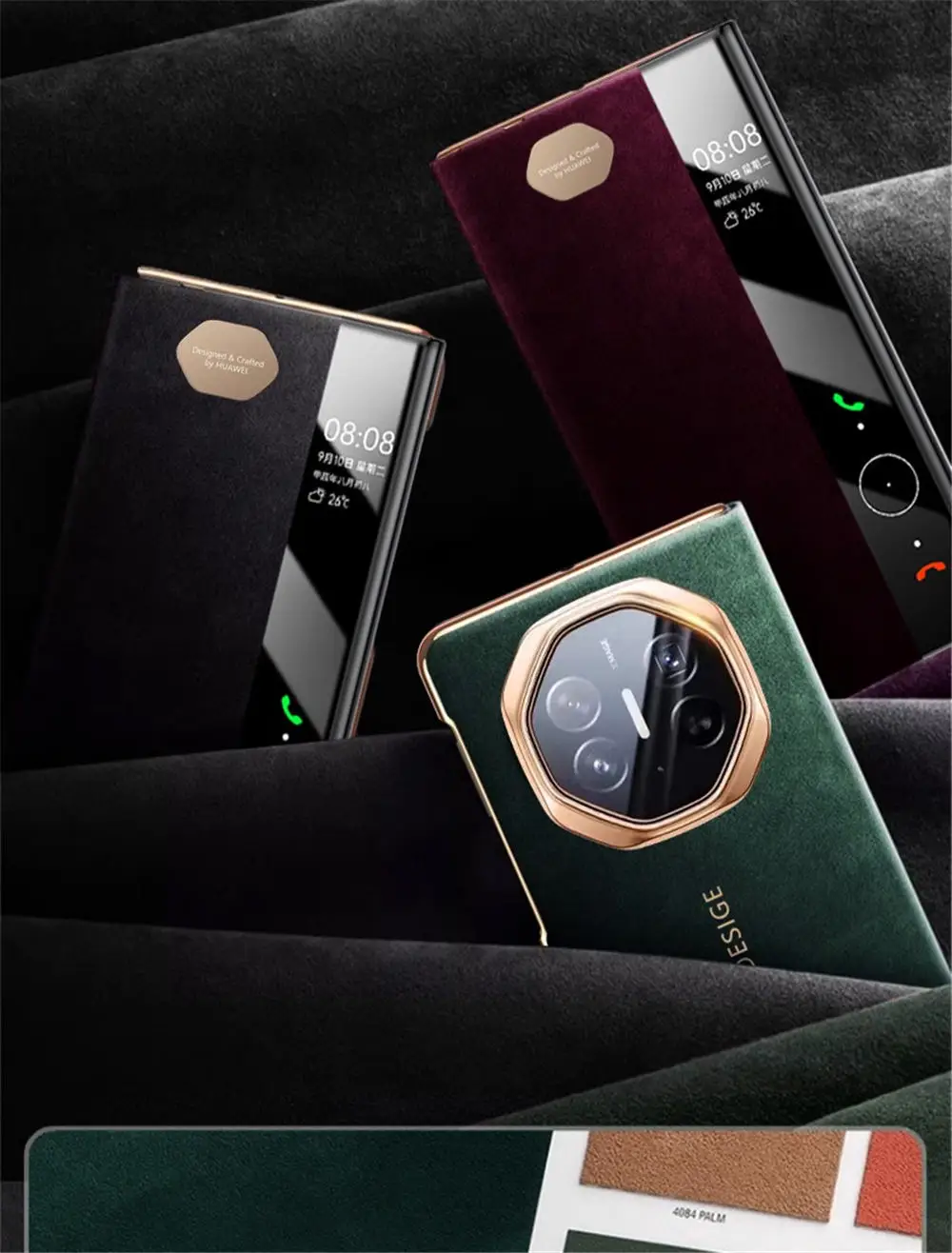 Capa flip de couro genuíno Itália ALCANTARA para Huawei Mate XT Window View Business Capa completa