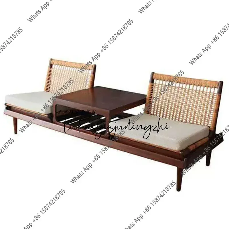 

30 Medieval style rattan bench café negotiation double sofa, multi-functional lounge chair, homestay coffee table combination