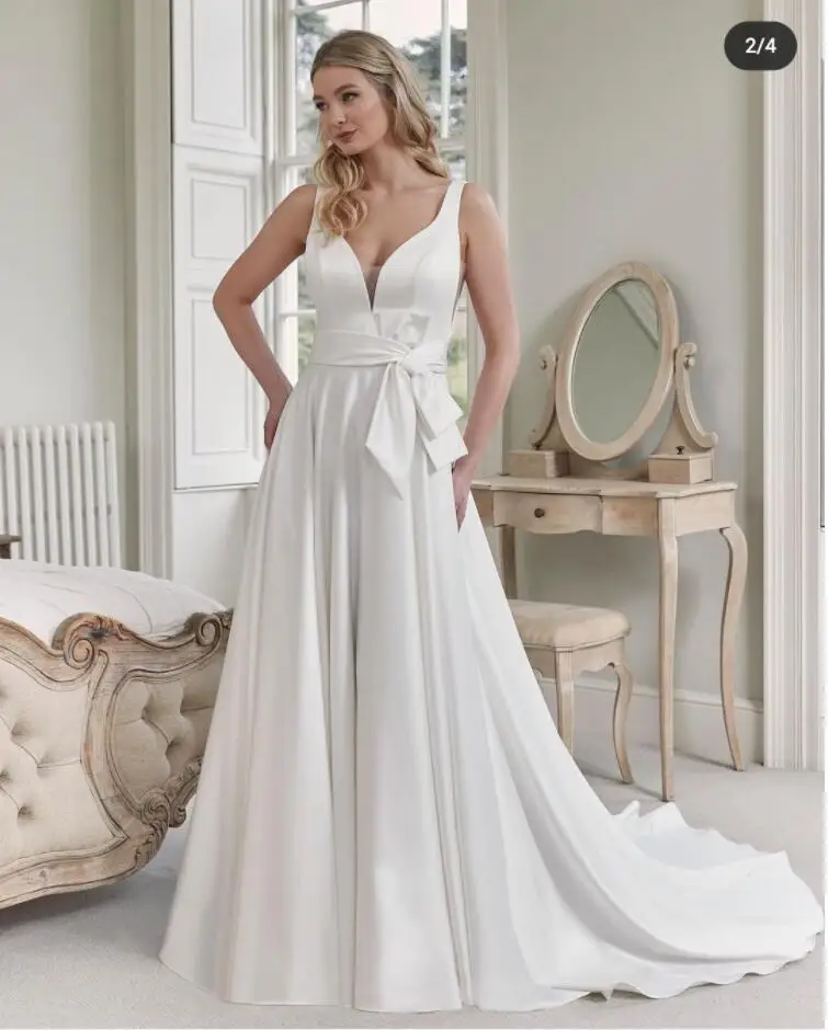 Robe De mariée en Satin pour femmes, Simple, élégante, sans manches, ligne a, traîne à balayage, dos ouvert, personnalisable, 2022