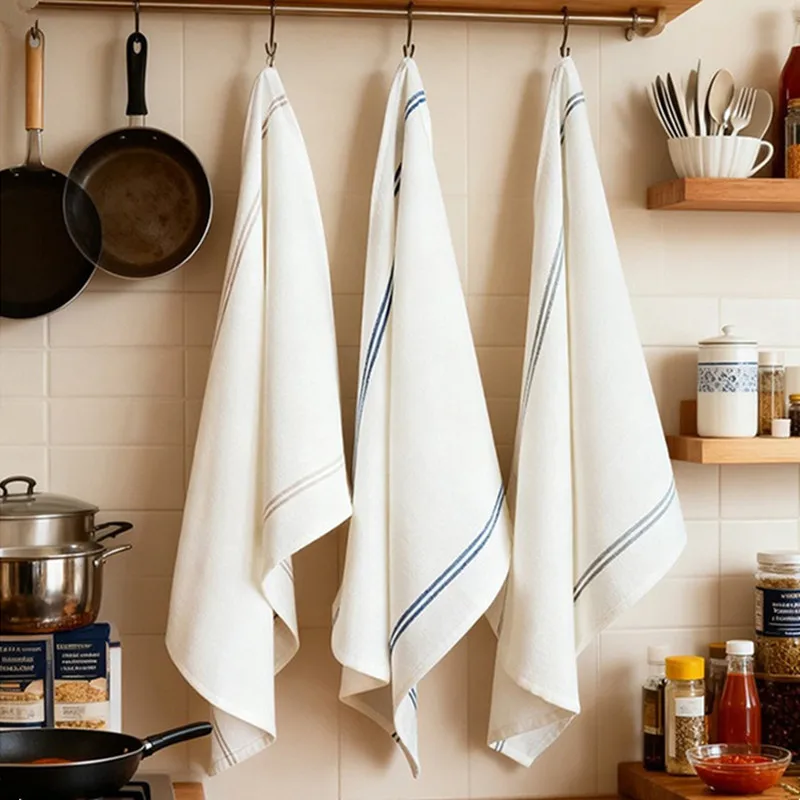 

1Pc 45x60cm Cotton Striped White Table Napkin Kitchen Tea Towel Household Scouring Pad Dishwashing Cloth