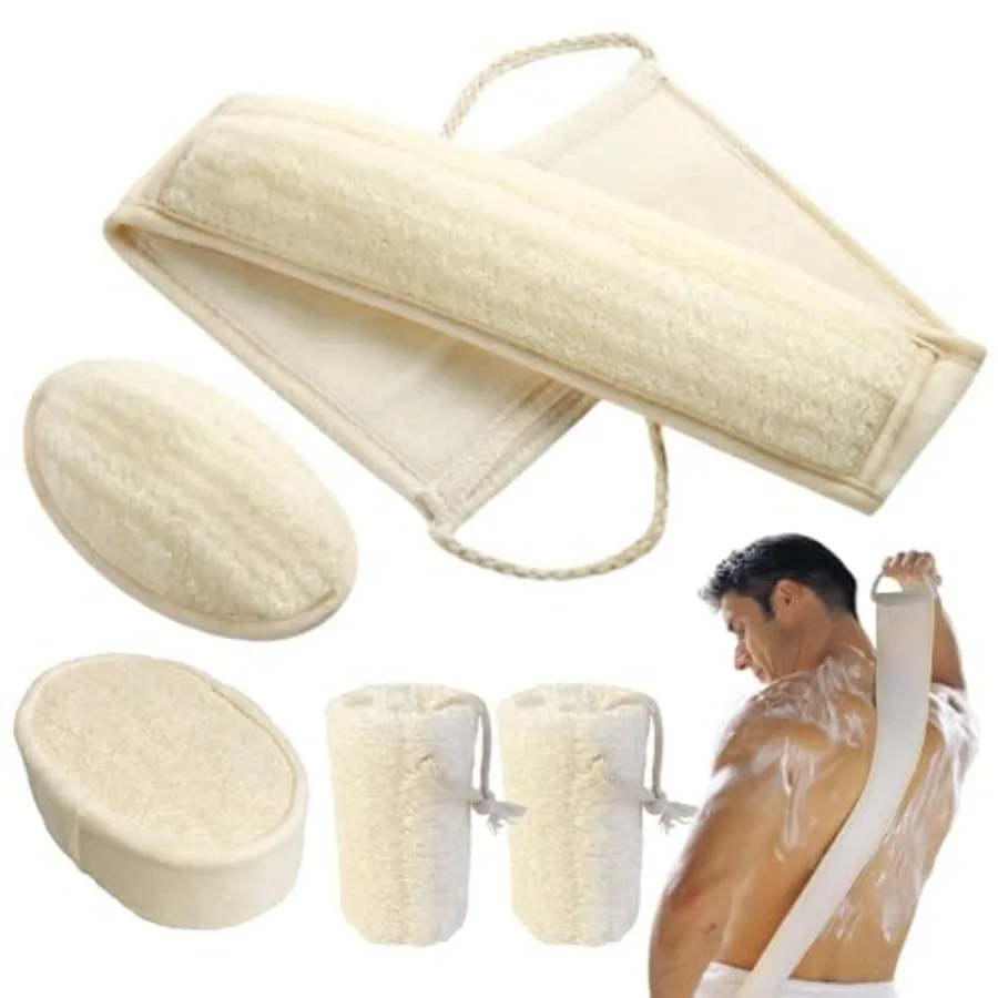 

Natural Loofah Sponge Exfoliating Body Scrubber for Men Women Loofah with Handle Exfoliating Back Scrubber for Shower Set Deepl