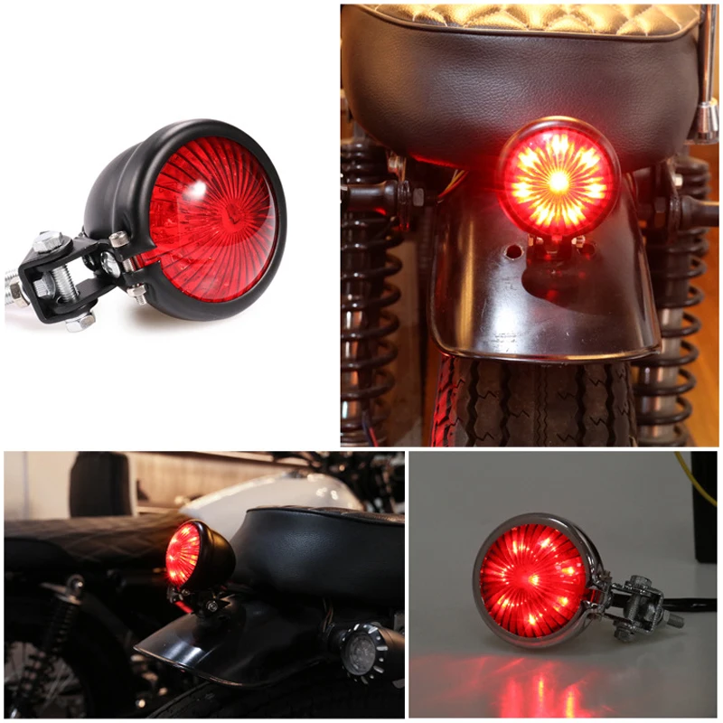 Universal Rear Decorative Light for Motorcycle Cafe Racer Night Signal Safety Chooper Modified Back Brake Stop Lamp Silver Black image 6