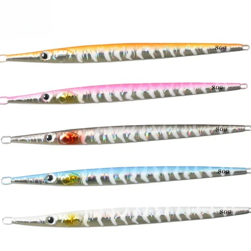 1Pcs Fishing Needle Jig Long Metal Rattle Lure 170mm/80g 180mm/100g UV Sinking Slow Jigging Shore Spoon Artificial Tackle