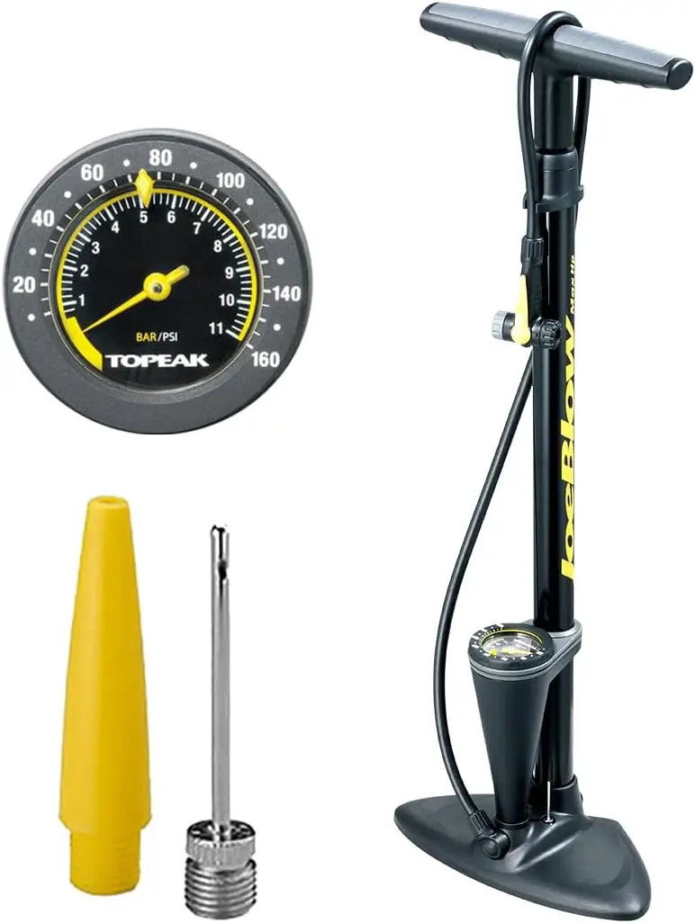 

JoeBlow Max Hp Bike Floor Pump, 160 Psi/11 Bar, TwinHead, fits Presta, Schrader, and Dunlop valves