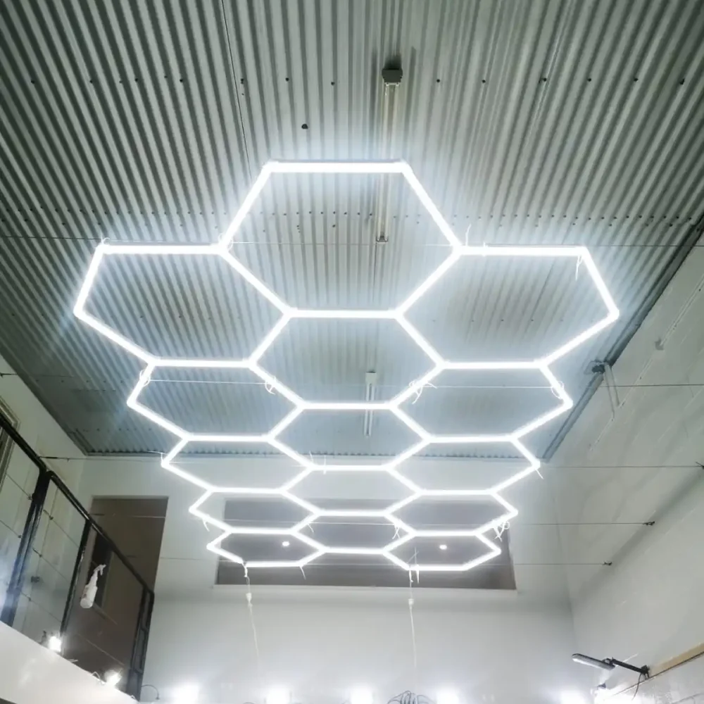 Hexagon LED Lights Ultra Bright 6500K Cool White Honeycomb Panel for Garage Workshop Barbershop Basement Gym Restaurant Ceiling