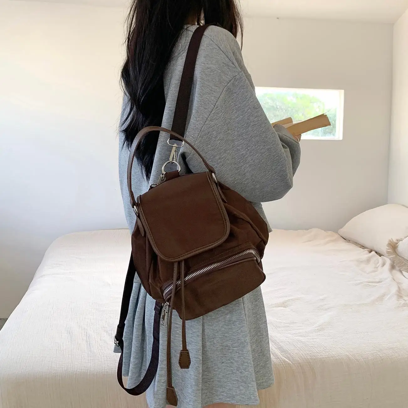 

FIRMRANCH Multi-Functional Leisure Backpack For Students Commuting Women's Top-Handle Bag Zipper Closure Fashionable Purse