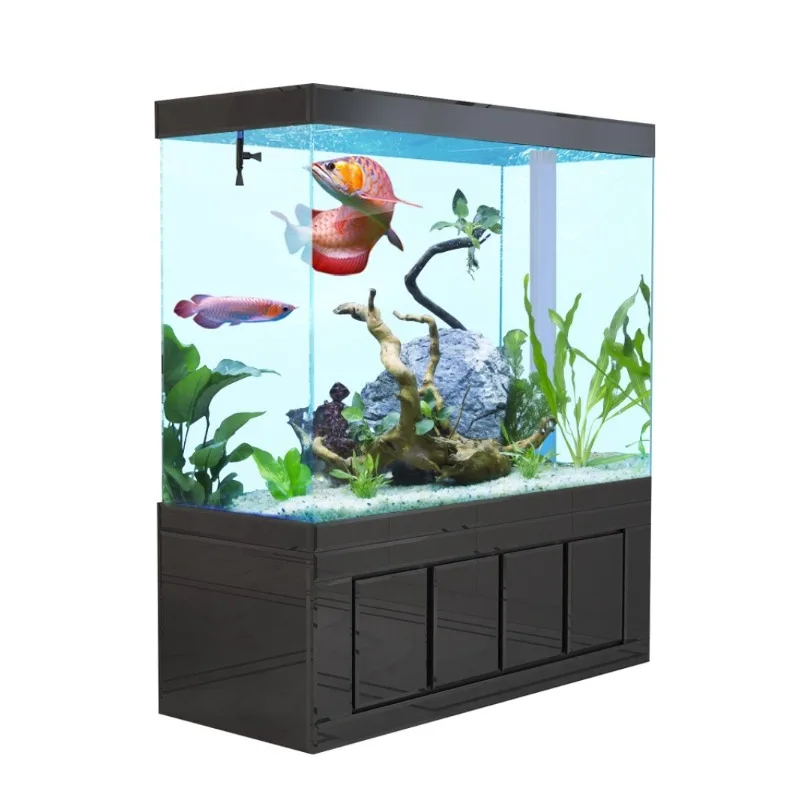 Large Rectangle Glass Aquarium Fish Tank 50L Household Partition Wall Water Temperature Remote Control Luxury Style Box Packed