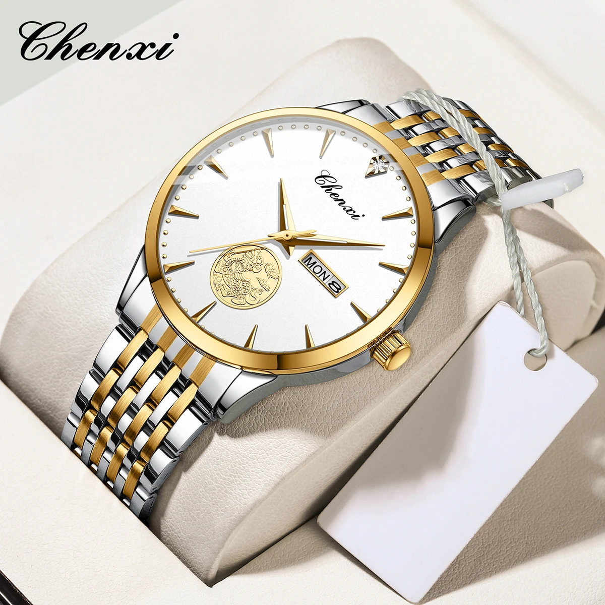 CHENXI Men's Watches Chinese Auspicious Beast Pattern Watch Fashion Business Stainless Steel Quartz Wristwatch Male Luxury