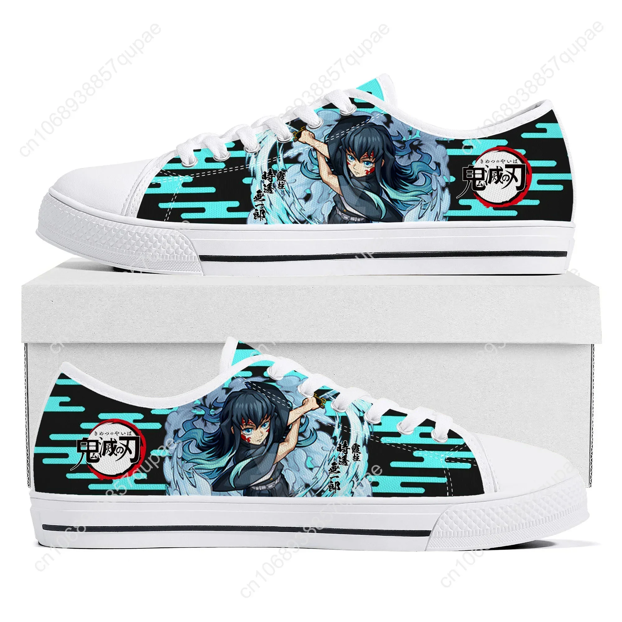 Muichiro Tokito Sepatu Low Top Pria Wanita Remaja Sepatu Kanvas Berkualitas Tinggi Sepatu Pasangan Kasual Sepatu Kustom Anime Kartun
