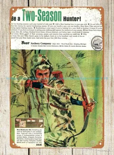 1965 Bear Archery Bows sportsman outdoor metal tin sign living wall decor