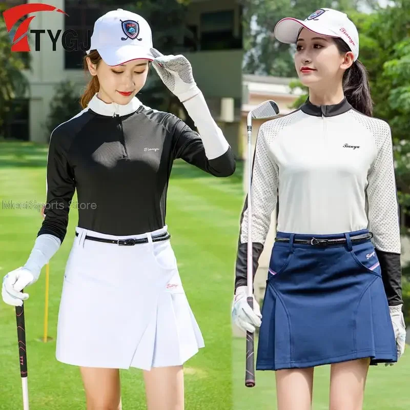 

Women Long Sleeve Golf Trainning T-Shirt Sunscreen Leisure Shirt Breathable Elastic Women T Shirt Ladies Golf Sportswear S-XXL