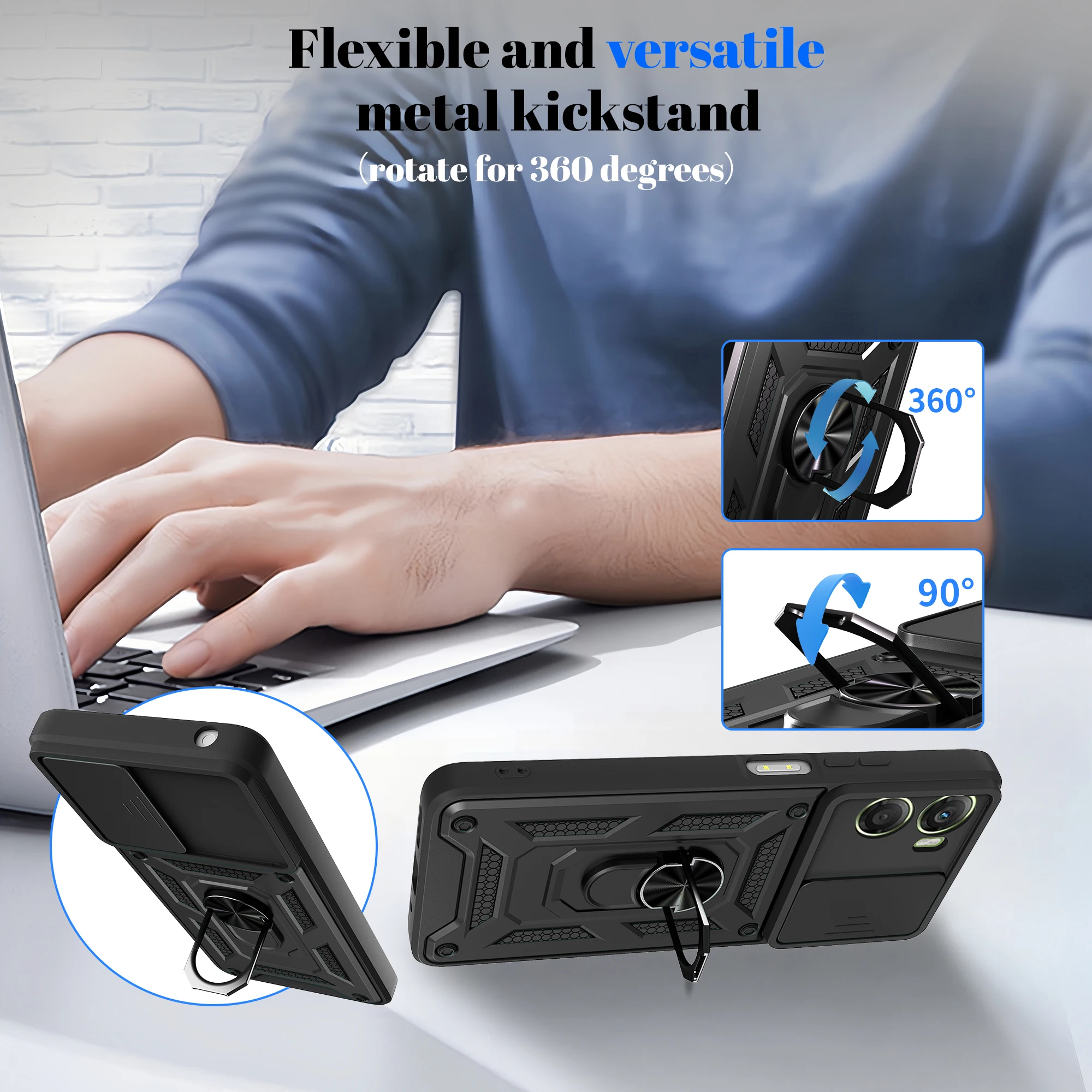 모토로라 모토 G06 슬라이드 카메라 보호 스탠드 폰 케이스 모토 G05 G04 커버용