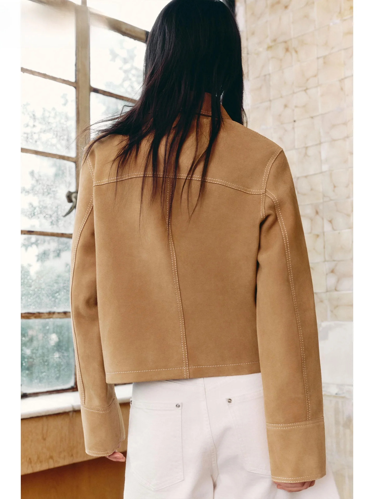 ZAPRHA Autumn 2025 Women's Velvet Texture Long Sve Collar Jaet Versatile Leather Coat Casual Sle Ladies Outerwear