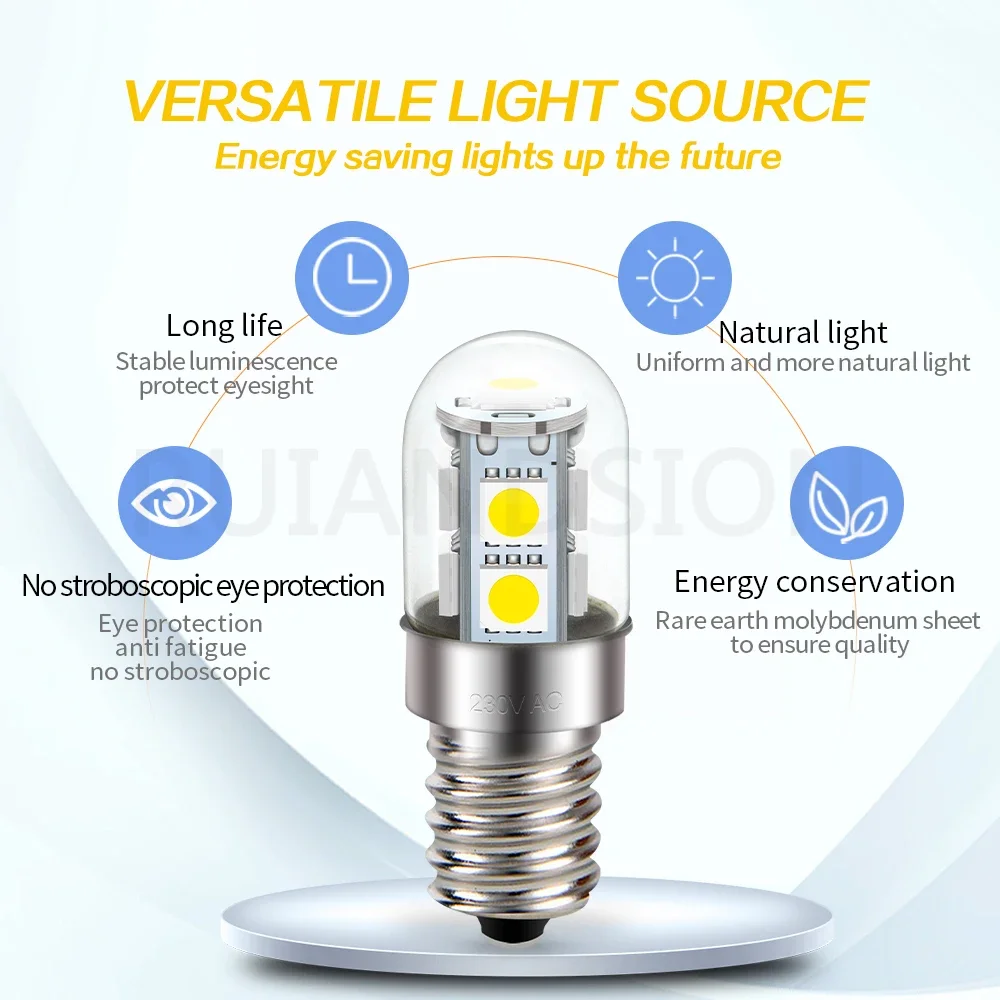 Ruiandsion E14 LED Light 5050 9LED Chip Household chandelier bulb Refrigerator bulb White 360degree Lighting AC 230V 2/10pcs