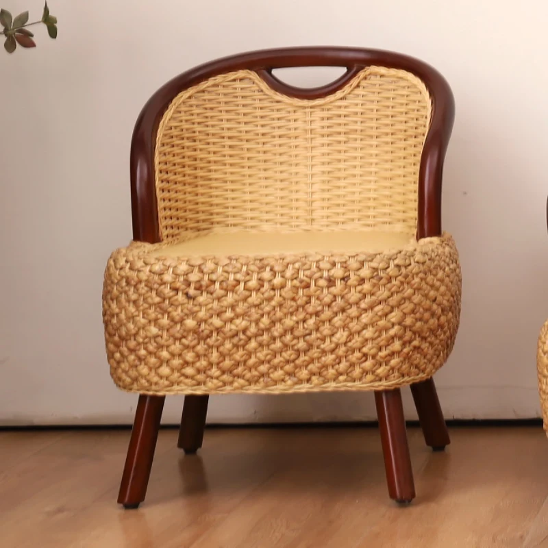 Natural Rattan Woven Low Stool Japanese Style Living Room Sofa Stools for Tea Room Backrest Tatami Chair Balcony Leisure Seat