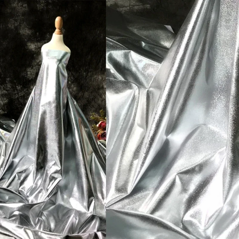 Mirror Silver Reflective Imitation Leather Fabric Clothing Performance Apparel Designer Cloth for Diy Sewing Material