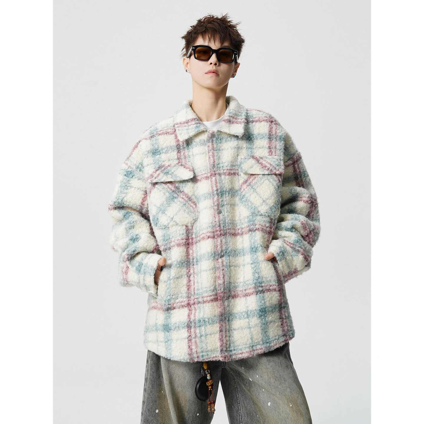Tweed plaid cotton jacket, retro large-sized with cotton interlacing, thickened small chanel-style looped plaid coat, personaliz