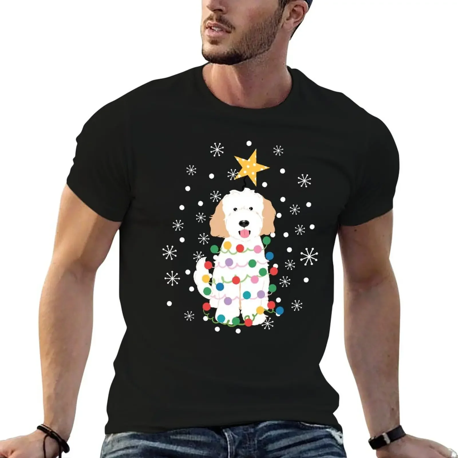 White Cream Goldendoodle Christmas Tree Fitted Scoop T-Shirt customs essential t shirt tops mens graphic t-shirts funny