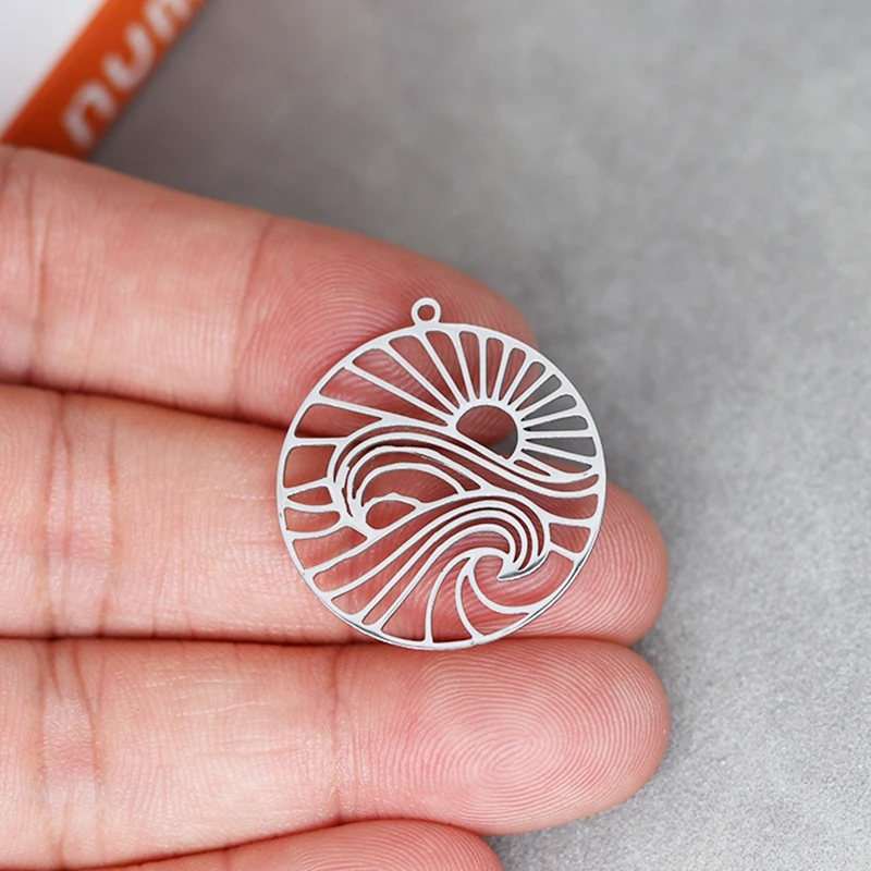 3 szt. Linia artystyczna ze stali nierdzewnej chmura fala okrągły wisiorek Charms do tworzenia biżuterii DIY Craft kolczyki naszyjnik akcesoria słoneczne