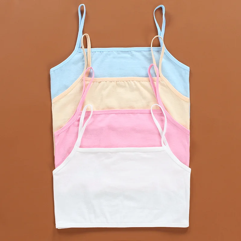 

4Pc/Lot Kids Underwear 100% Cotton Girls Tank Top Candy Color Undershirt Girls Singlet Baby Camisole Bra Tops Sport