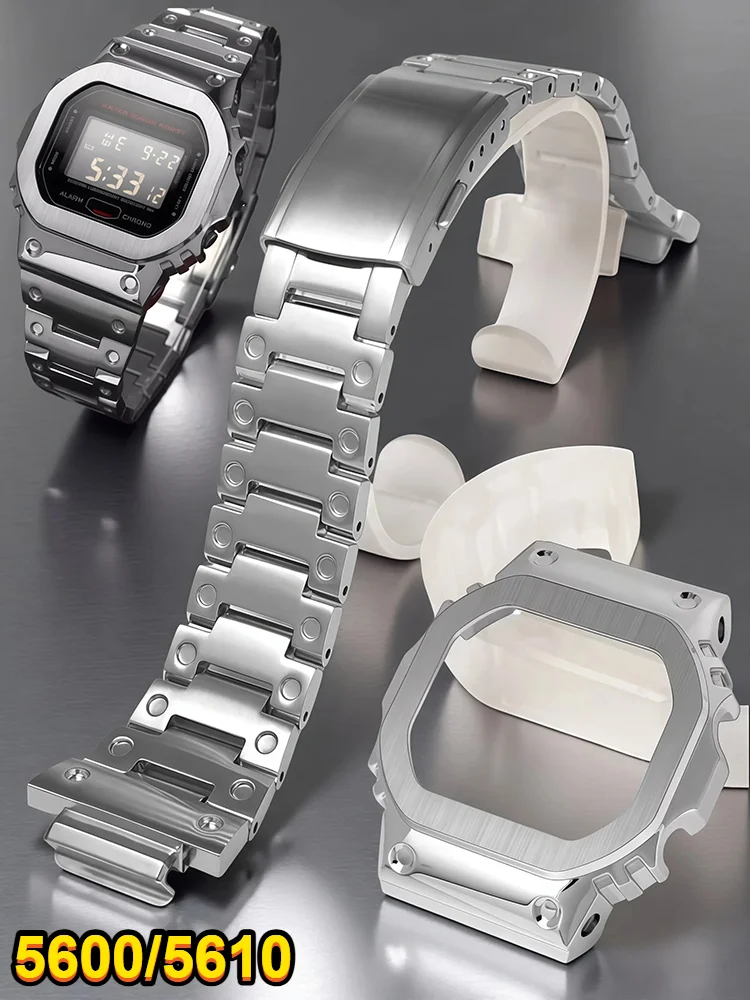 

For Casio G-SHOCK DW-5600 GW-M5610 GW-B5600 metal case+strap DIY set DW5600 watch Bezel stainless steel watchband accessories
