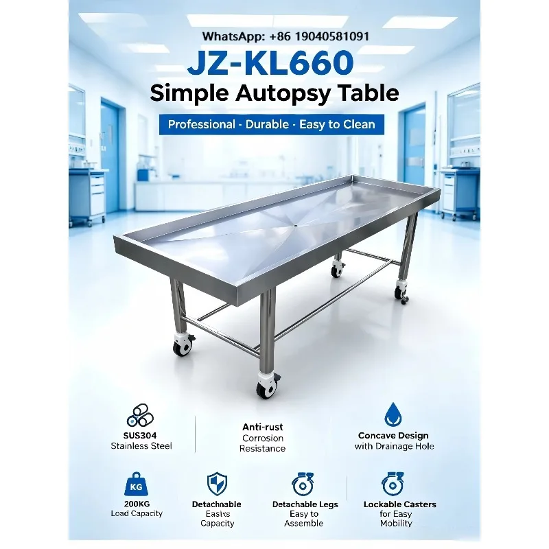 All Stainless Steel Surgical Instruments Animal Carcass Dissection Table with Wheels Movable Corpse Washing Table